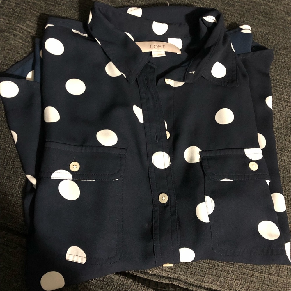 Loft Utility Long Sleeve Polka Dot Blouse